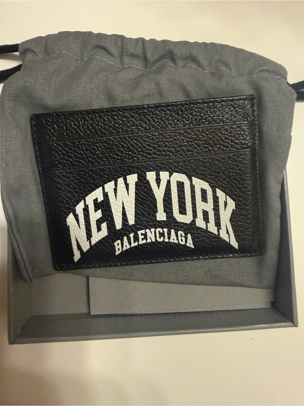 Balenciaga Black Leather "New York" Card Holder with White Logo